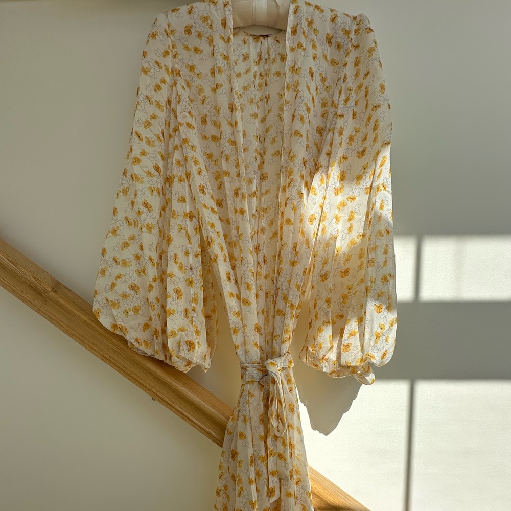 Rosamosario 100% Silk Chiffon Persephone Luxury Italian Robe Dramatic Sleeve - Picture 7 of 17